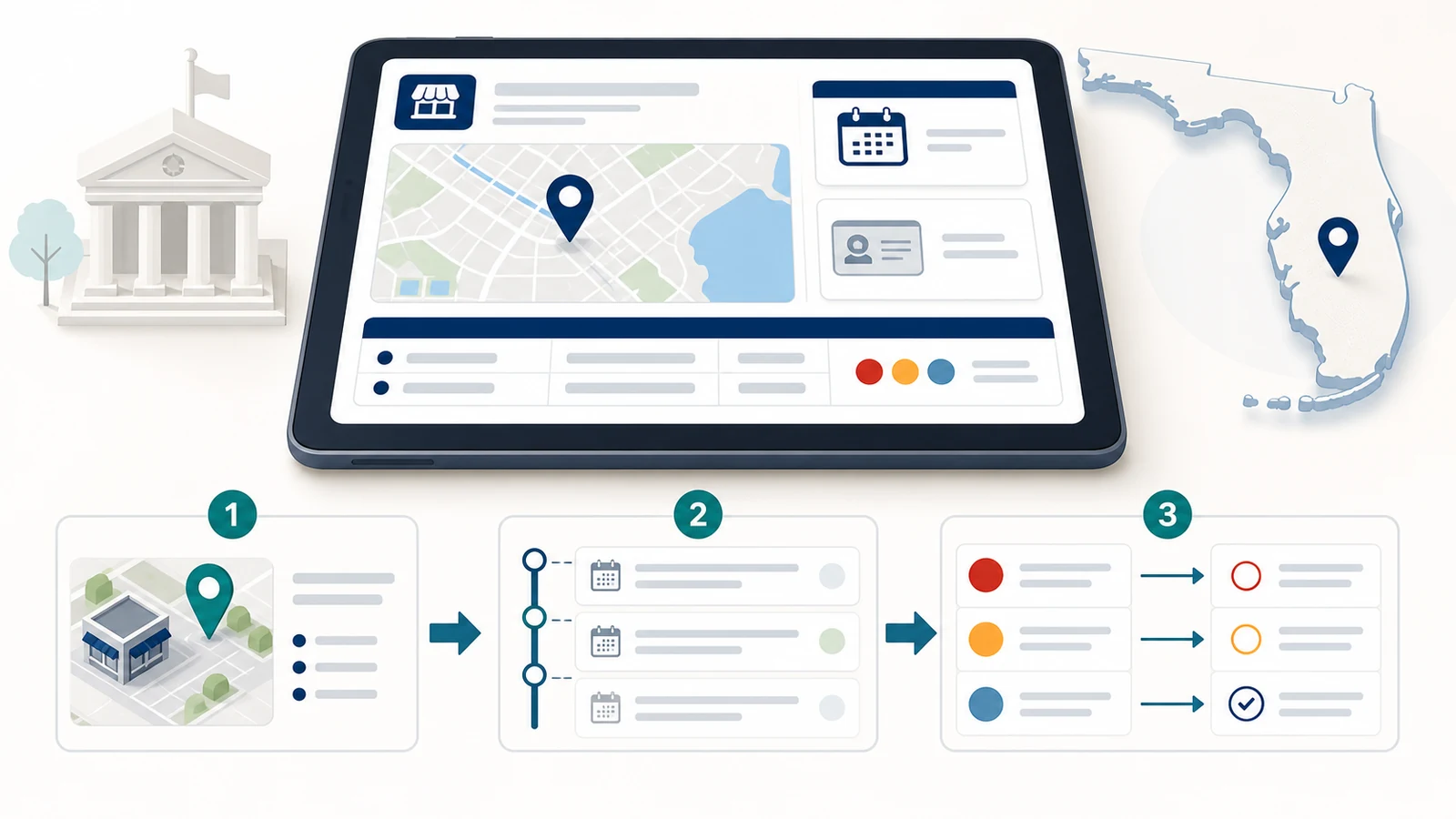 Florida restaurant inspection lookup showing address matching, inspection history, violation levels, and follow-up status